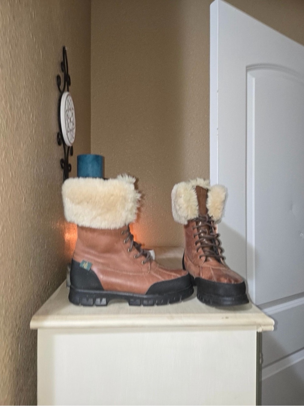 Polo by Ralph Lauren Brown Leather Lace-Up Fur Trim Boots